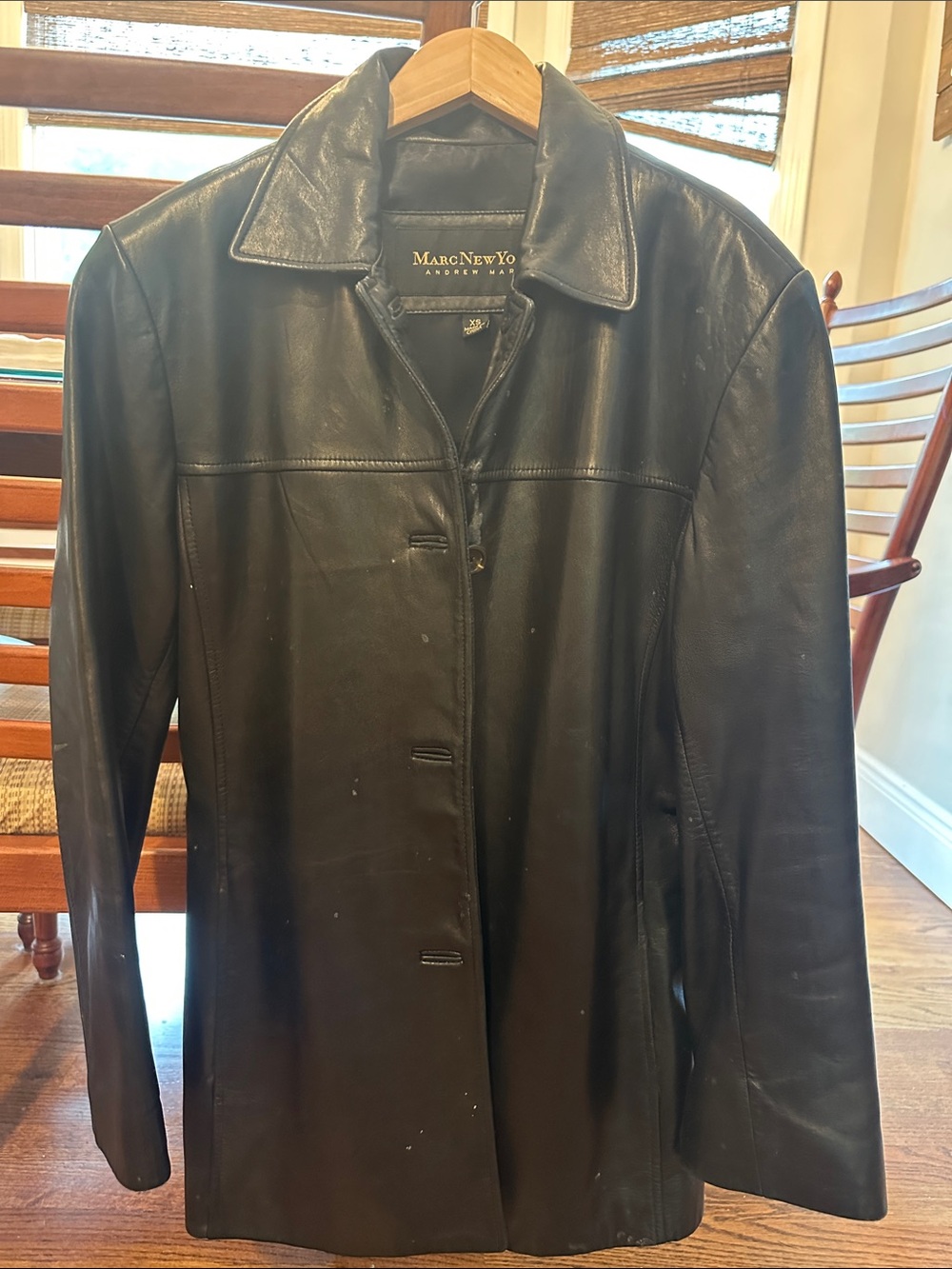 Marc New York Black Leather Button-Front Jacket